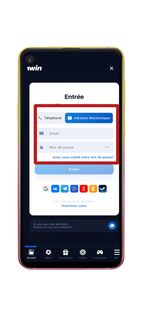 Remplir ses identifiants de connexion