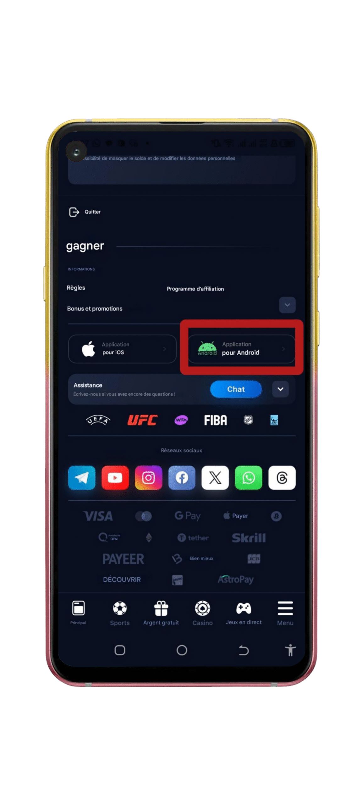 Cliquez sur la version Android