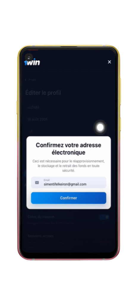 Réception de l’email de confirmation 1win
